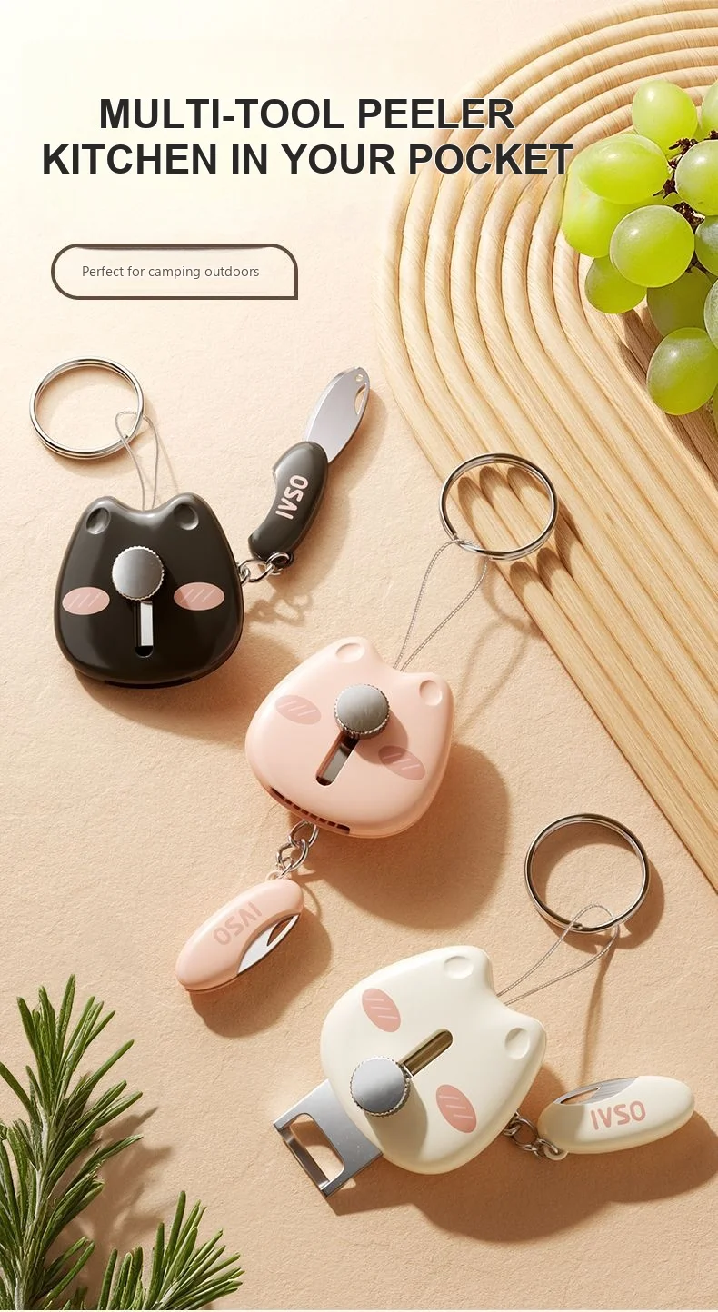 Portable Fruit Peeler Keychain 304 Stainless Steel Blade Mini Fruit Cutting Tool For Travel Outdoor Kitchen Gadget Lovers