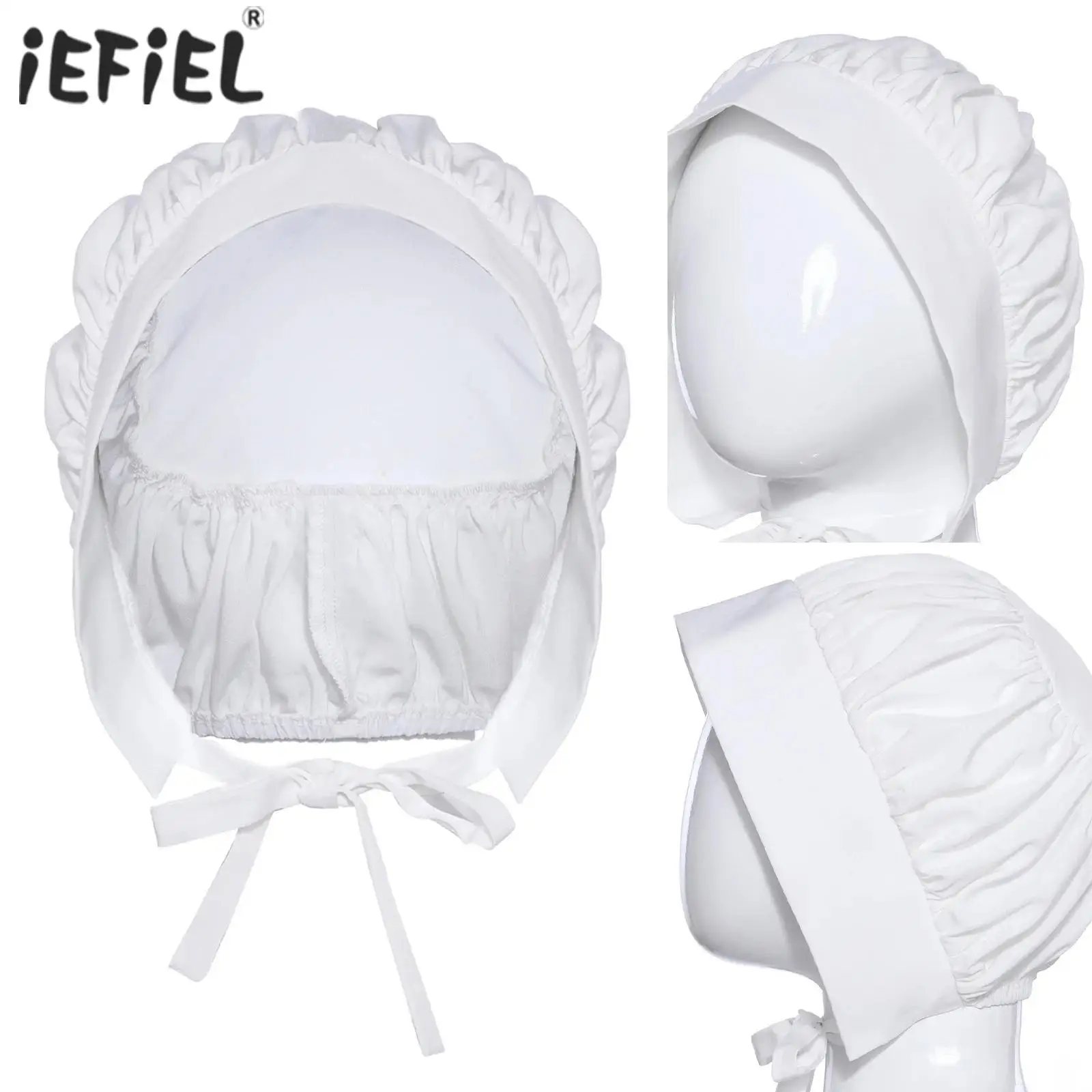 Costume da cameriera per bambina, cappello da peregrino di Halloween, cinturini per il mento, cofano, accessori per feste in maschera, cosplay