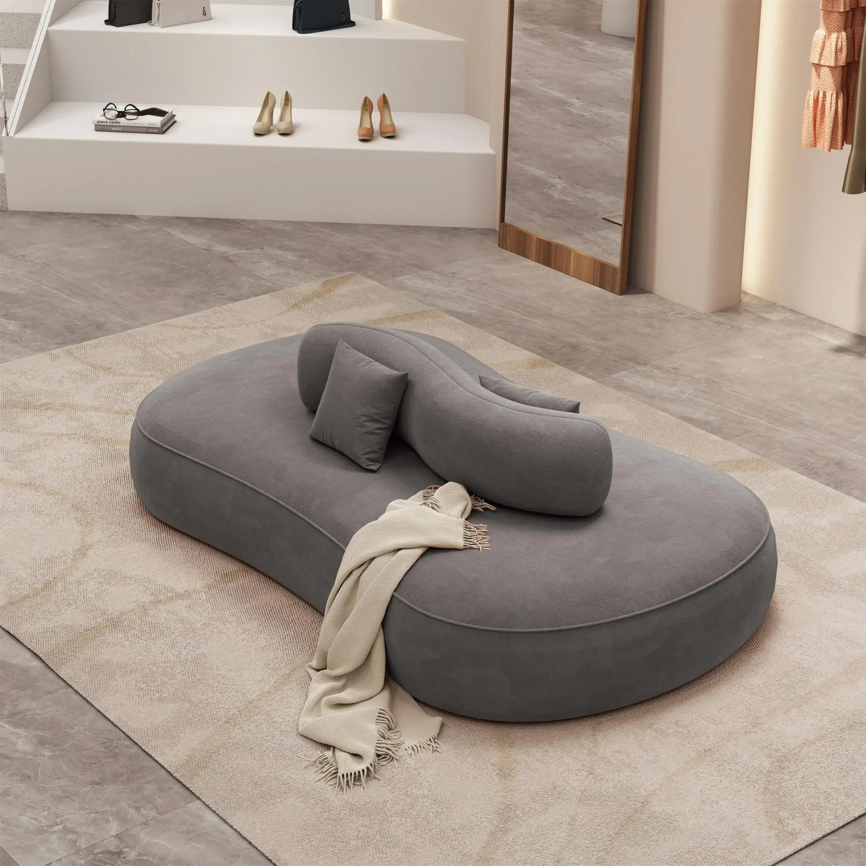 Doppelseitiges Empfangssofa mit Rückenlehne und Rückenlehne im Schönheitssalon