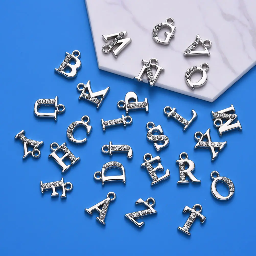 

26 Pcs Alphabet Pendant Letter Decorative Charm Alloy Rhinestone Necklace Accessory DIY Jewelry Making Craft Supplies