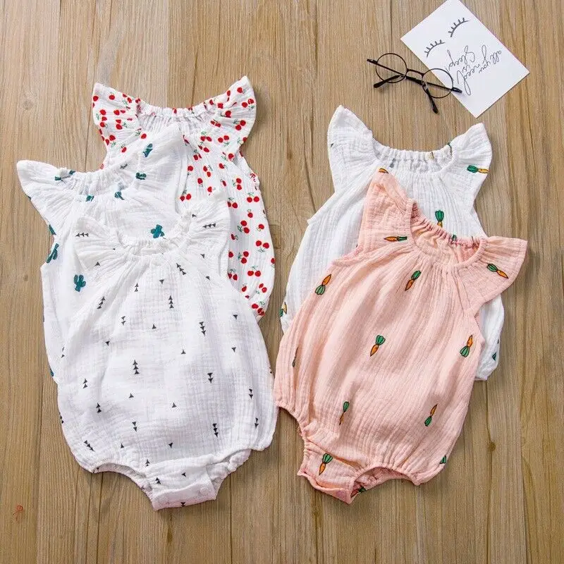 Citgeett Summer Newborn Baby Girl Flying Sleeve Bodysuit Cactus Print Jumpsuit Casual Clothing Suit