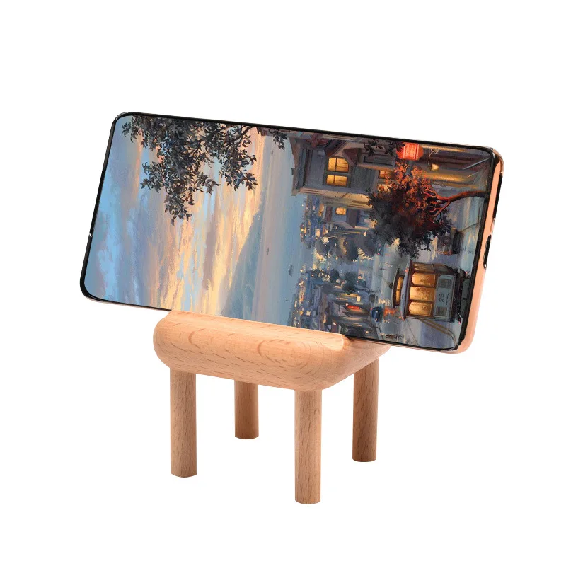 New Cute Chair Shape Adjustable Solid Wood Cell Racks Desk Stand Holder for Mobile Phone Tablet PC E-reader Home Accessories