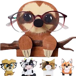 Cute Animal Glasses Holder Rack Cartoon Cat Fox Sloth Dog Sunglasses Sunglass Display Stand Hand Carve Household Wooden Decor