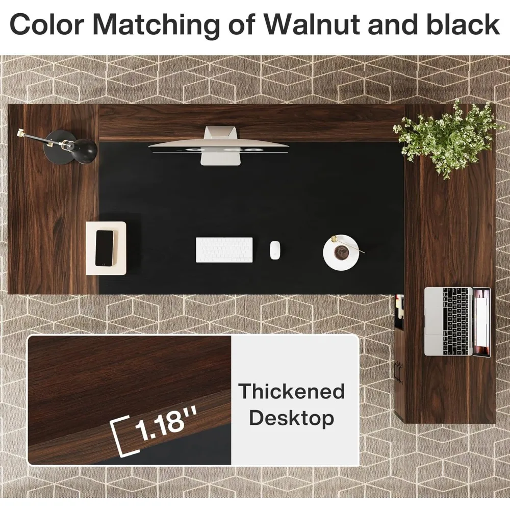 78" L-Shaped Desk, Executive Desk with Drawers and Lateral File Cabinet, Large Office Desk with Storage Shelves,Desk Workstation