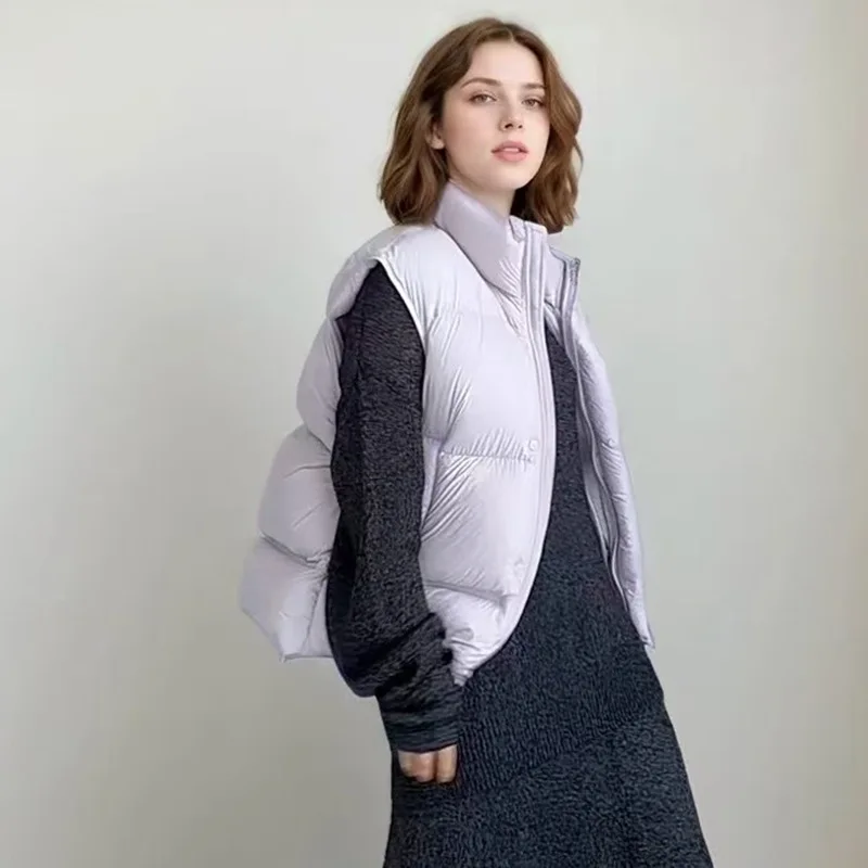 

Winter White Duck Down Puffer Vest Lightweighted Ultra Light Warm Sleeveless Vest Women Bread Puffer Down Jacket Women