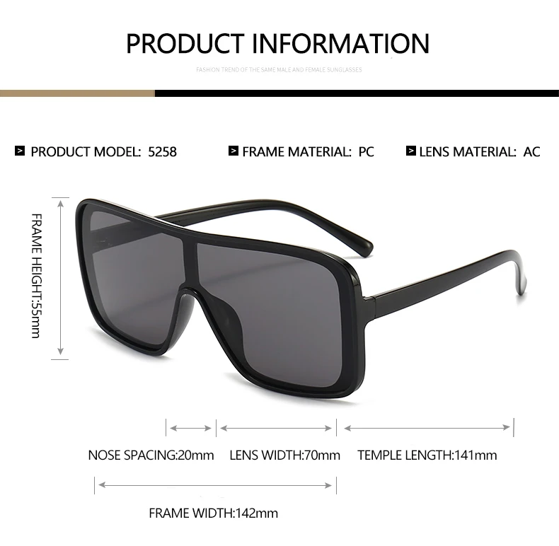 Einteilige Sonnenbrille mit großem Rahmen, Unisex, Gesichtsformungseffekt, UV400-Schutz, trendige und vielseitige Sonnenbrille 5258 – Detail 5