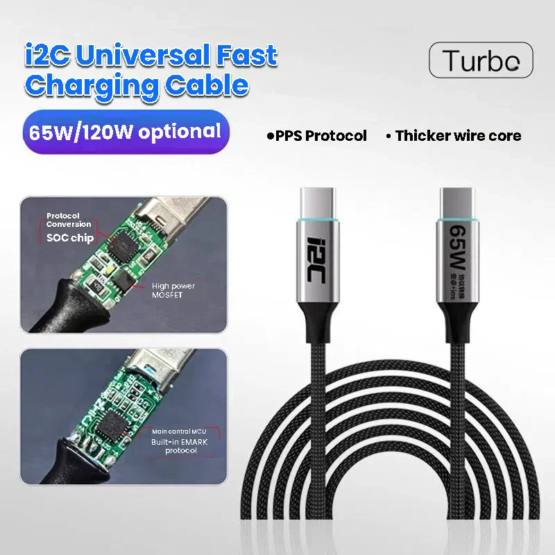 

Универсальный кабель для быстрой зарядки I2C Turbo мощностью 120 Вт (CC0) — один шнур подходит для всех телефонов, 6A PD QC3.0 Type-C — Type-C, 1 м/1,5 м
