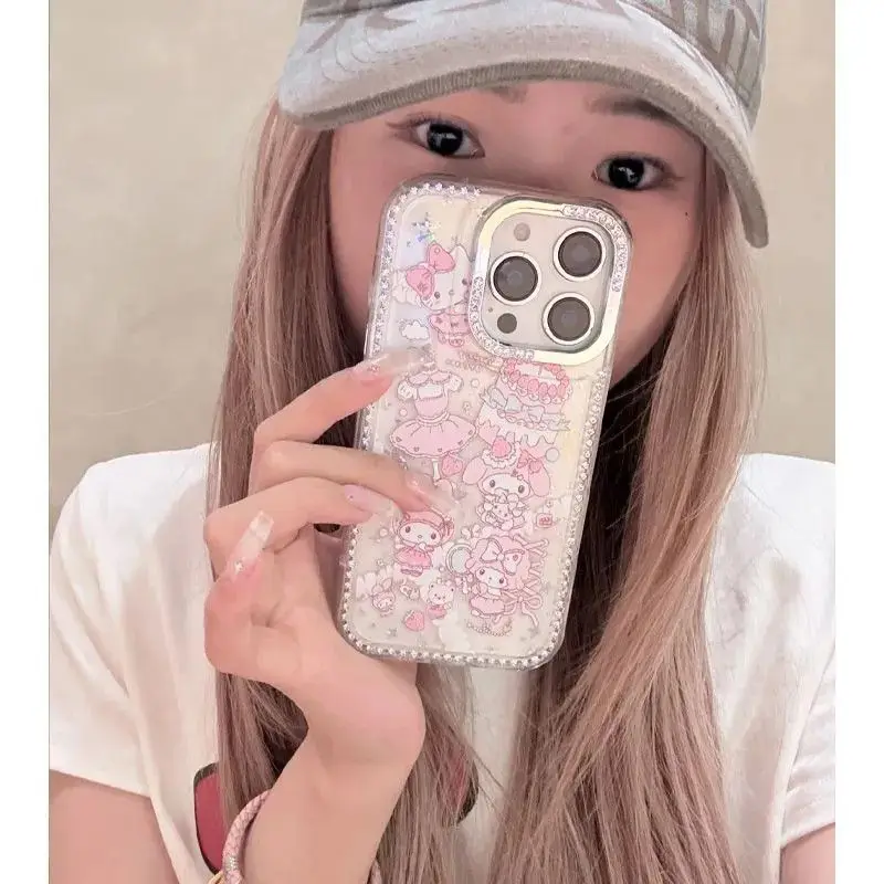 Cute cartoon pattern rabbit suitable for Apple IPhone17pro/16 Promax mobile phone case 15/14 shiny diamond star protective case