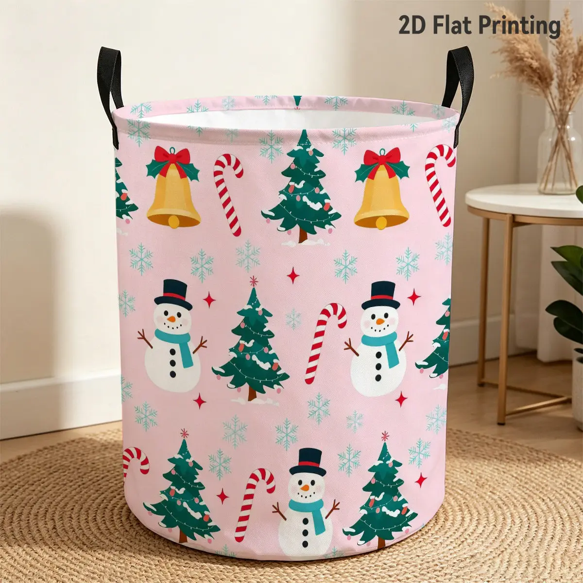 1pc Scandinavian Christmas Hamper Basket with Xmas Tree Bell Snowflake Decorations Snowman Suitable for Home