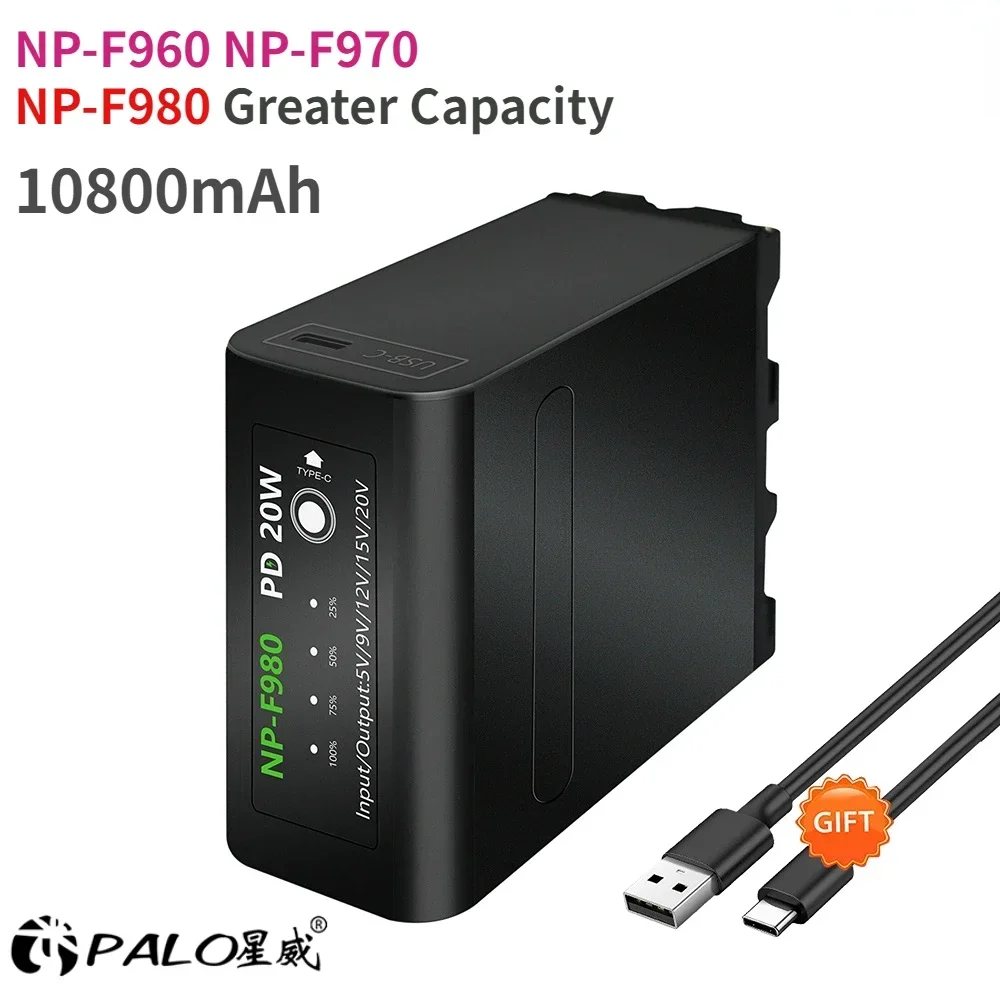PALO 10800mAh NP-F980 NP-F960 NP-F970 Battery for Sony HVR-HD1000 HVR-HD1000E HVR-V1J USB NPF960 NPF970 with LED Power Indicator