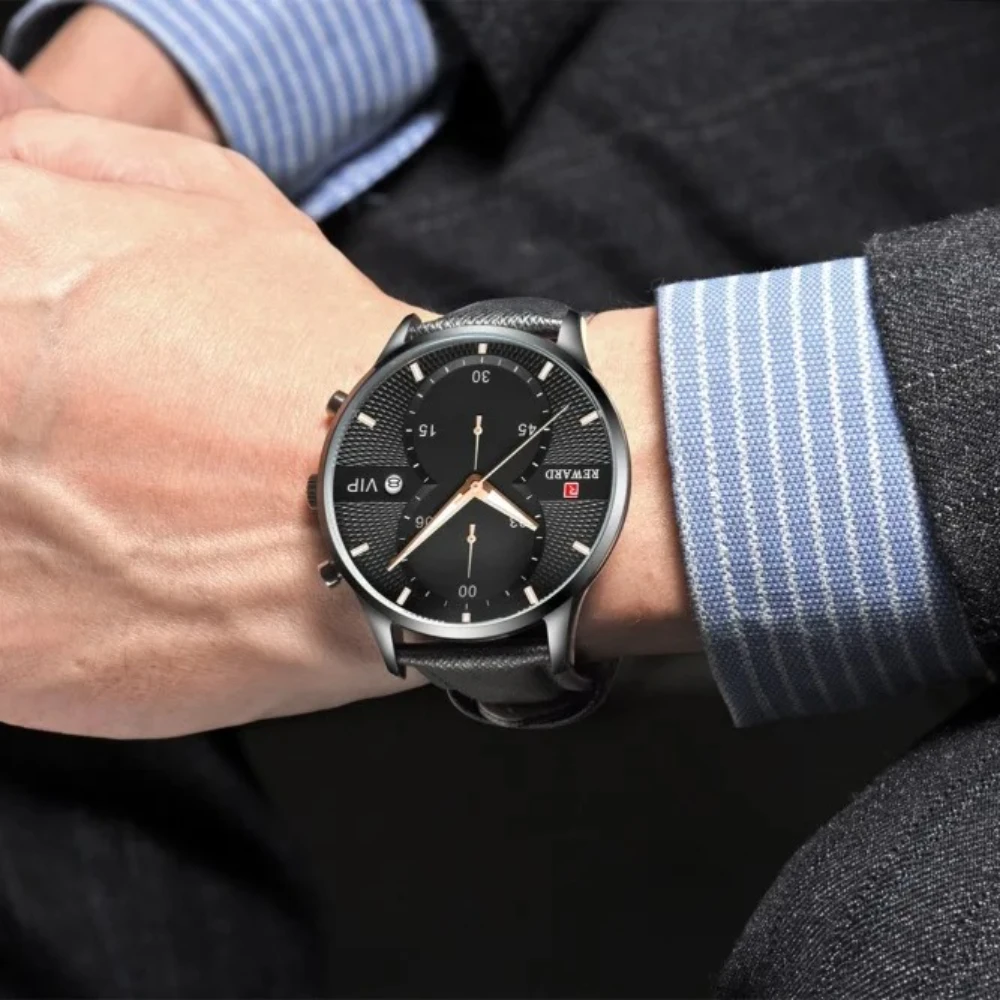 RICOMPENSA 83003M Orologio di lusso in pelle al quarzo Calendario impermeabile Cronografo Orologi luminosi per uomo Reloj Hombre Montres Hommes