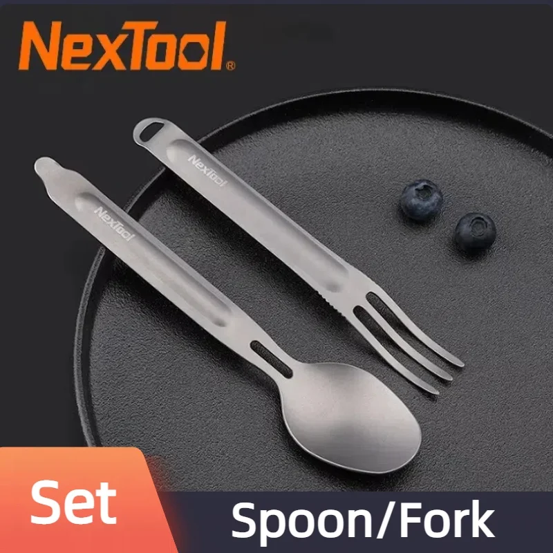 NexTool Outdoor Titanium Spoon Fork Set Portable Reusable Camping Tableware Case EDC Environmental Picnic Cookware Cutlery