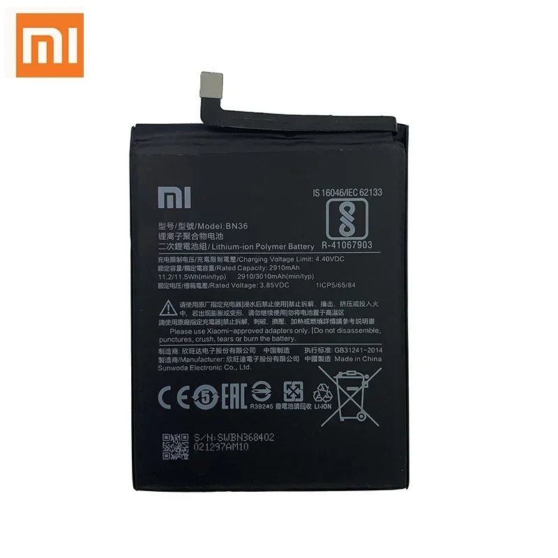 New Orginal Xiao mi  BN36 3010mAh Battery For Xiaomi Mi 6X A2 Mi6X MiA2 M6X MA2 Mobile Phone Replacement Batteries