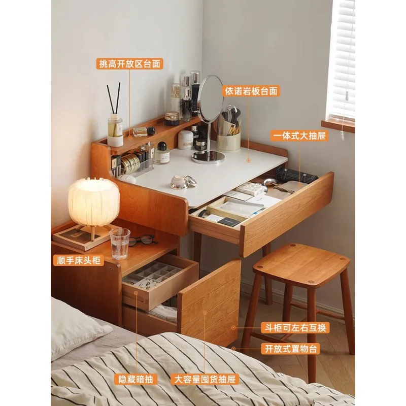 Dresser, household cherry wood slate storage makeup table, bedroom chest integrated dressing table