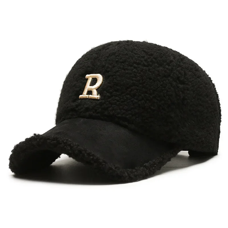 New Trendy Autumn Winter Baseball Cap Women Artificial Lamb Wool Hats Version Tide Warm Plush Baseball Caps Baseball Caps