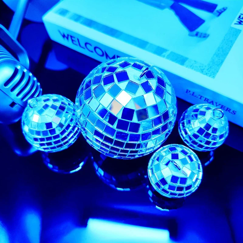 ABNO-24 Pcs Mirror Disco Ball Hanging, Glass Disco Ball Decor, Silver Disco Decorations, Disco Ball Ornament With Rope