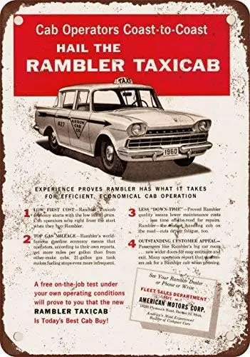Unoopler 1960 Rambler Taxi Cab Vintage Look Reproduction Metal Tin Sign 8X12 Inches sign