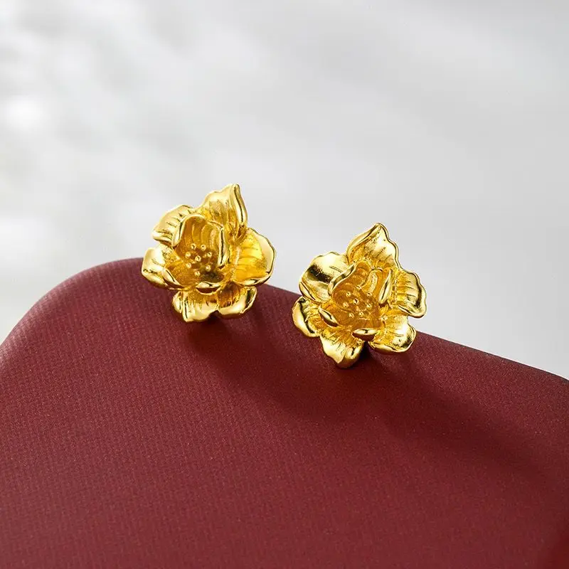 Wholesale Price---24 k Pure Gold Plated Classical Rose Flowers Stud Earrings For Women Fashion XP Jewelry Eco-Friendly