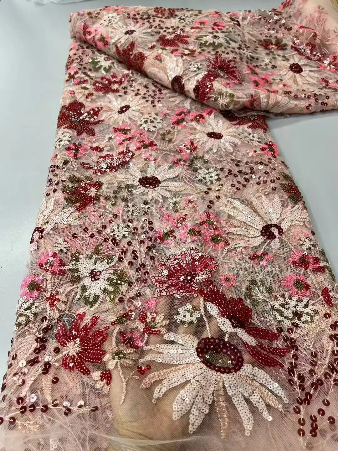 Luxe hand pailletten kant stof bruids stof high-end bruiloft stoffen Franse Nigeriaanse borduurwerk op tule naaien 5 yards