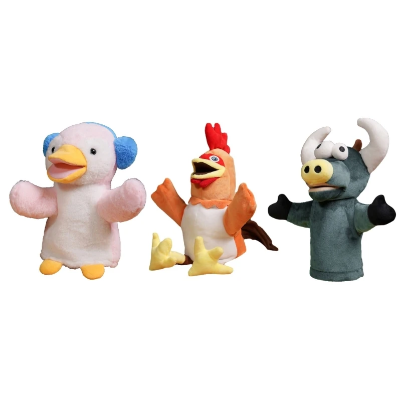 Cartoon Animal Hand Puppets Soothe Dolls Black Cow/Penguin/Rooster Plush Toy Kids Educational Toy Performances Props N84E