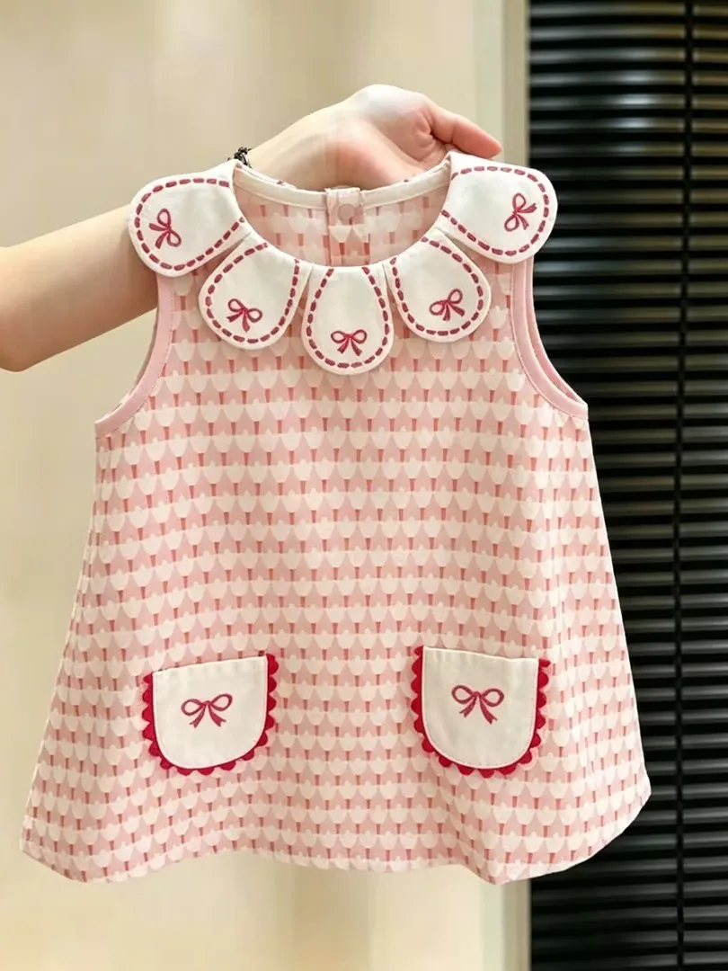Vestido Floral Doce com Gola para Meninas, Novo Estilo Verão 2026, Roupa Infantil, Conjunto de Verão para Crianças Pequenas e...