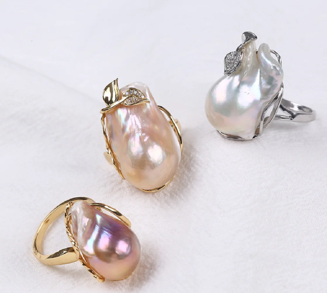 

Fashionable and minimalist AAA13-18mm natural South Sea Baroque pearl ring 925s