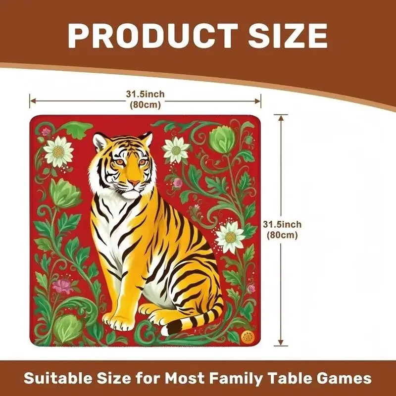 VIKAMA Retro Red Floral Tiger Mahjong Mat Non Slip Noise Dampening Soft Square Pad Washable for Mahjong Lovers