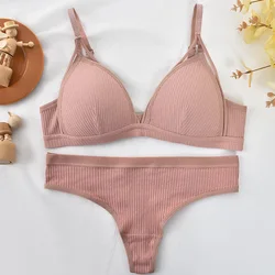 Push Up Bra Non-Wire Brassiere Low Waist Thongs Women Cotton Lingerie Set Padded Bralette Female Sexy Underwear Set