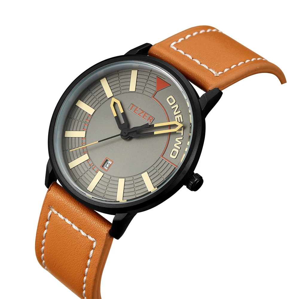 TEZER Men Fashion Quartz Wrist Watch | Retro‑Style Dial Design | Date Window | 30M Daily Water Resistant