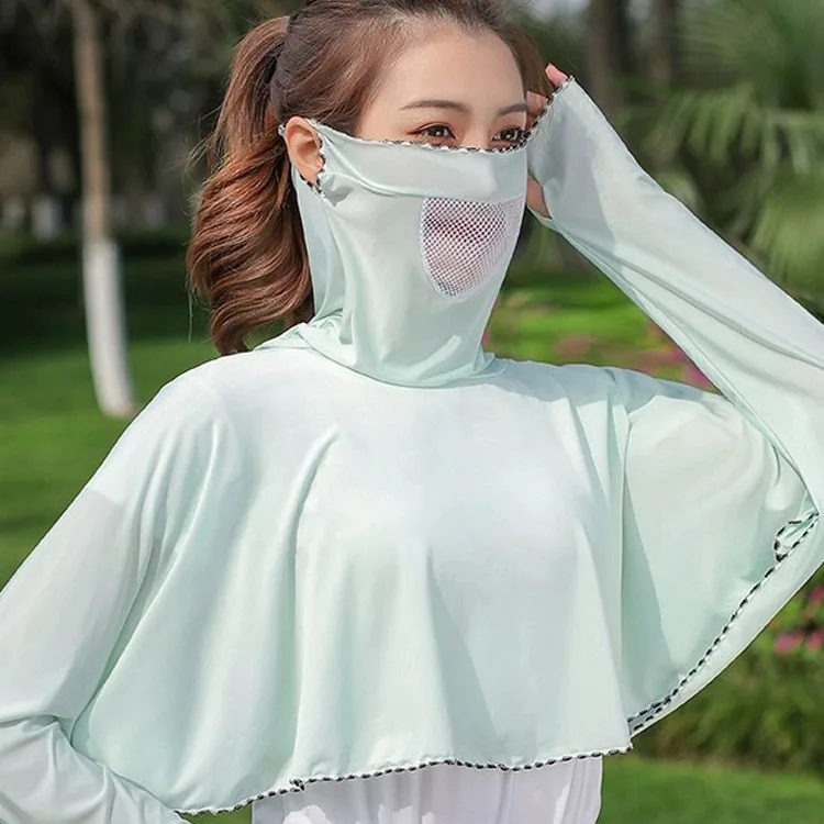 

Sunscreen clothing for women in summer 2025 new ice silk short style hanging ear breathable mesh mask UV resistant shawl