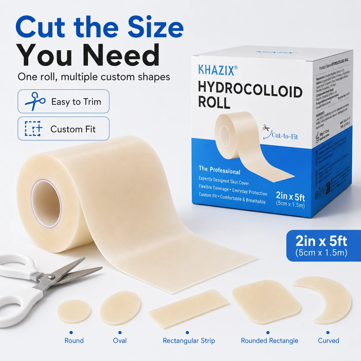 Hydrocolloid Wound Care Roll Cut To Size Patch Bandages Self Adhesive Waterproof Super Absorbent Dressing For First Aid Kit.