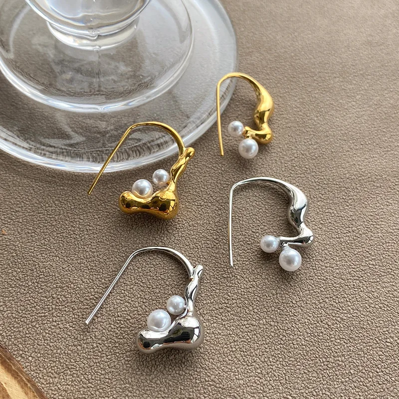 Classic Niche Design, High-end Earrings Personalized Irregular Lava Effect Ear Hooks, Trendy Pearl Earrings Statement Jewelry