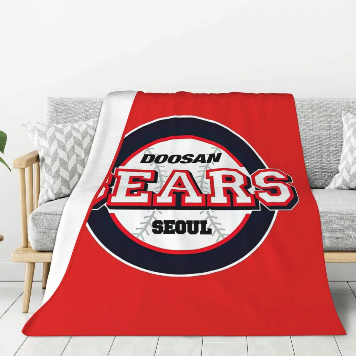 Doosan Bears Blanket Korea Baseball Seoul Logo Creative Design Light Throw Blanket Thin Soft Flannel Blanket Soft Big Blankets