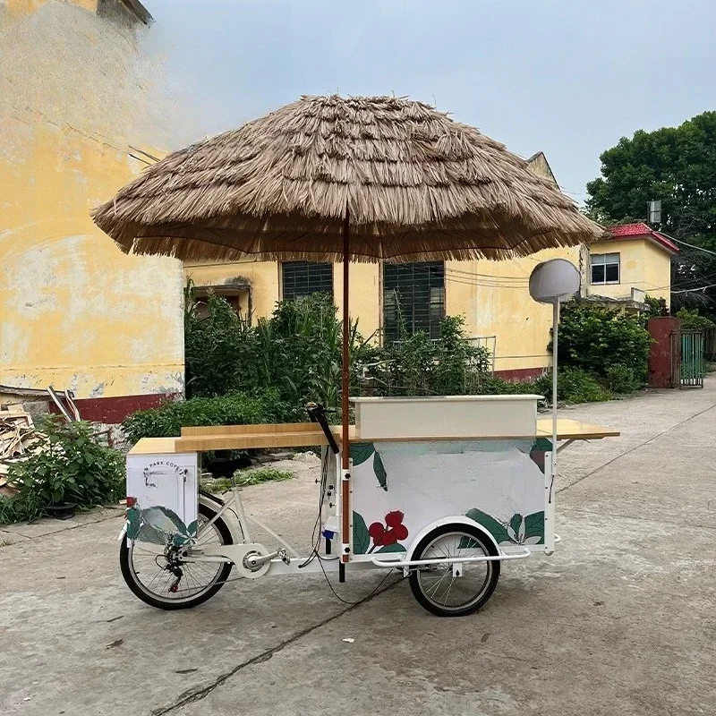 Coffee and tea vending cart Commercial street Internet celebrity stall cold drink car riding a donkey tricycle backwards
