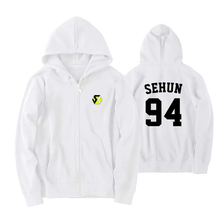 EXO SC Baekhyun Wu Yul Support Hoodie Zipper Jacket Street Style Long Sleeve Loose Fit Cotton Sportswear Casual Coat