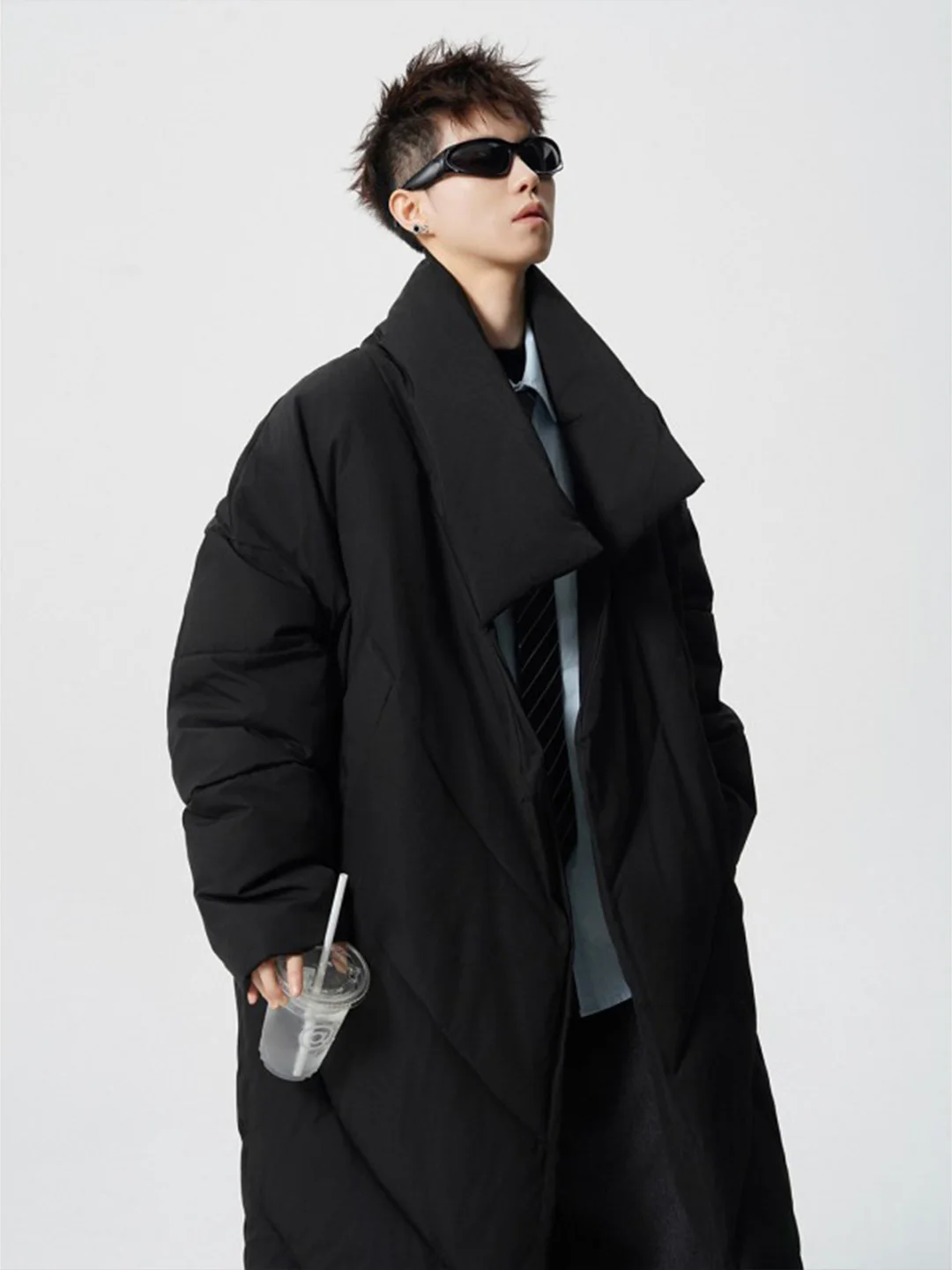 

Ультрадлинное мужское пуховое хлопковое пальто выше колена Cleanfit: модное, универсальное, зимнее, теплое, с воротником-стойкой