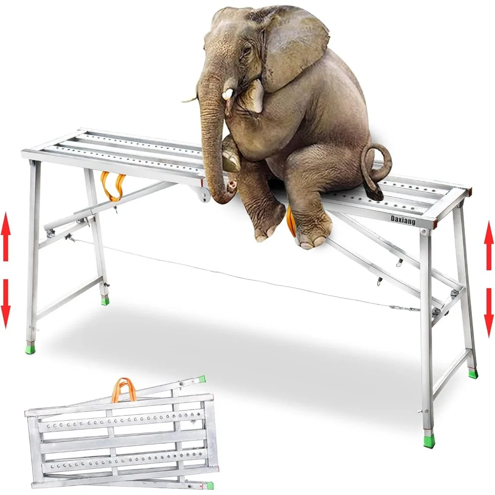 

Portable Scaffolding Platform 55(L) x15(W) x27-43(H)'' Work Platform Adjustable Height Steel 600 LBS Load Capacity Folding Step