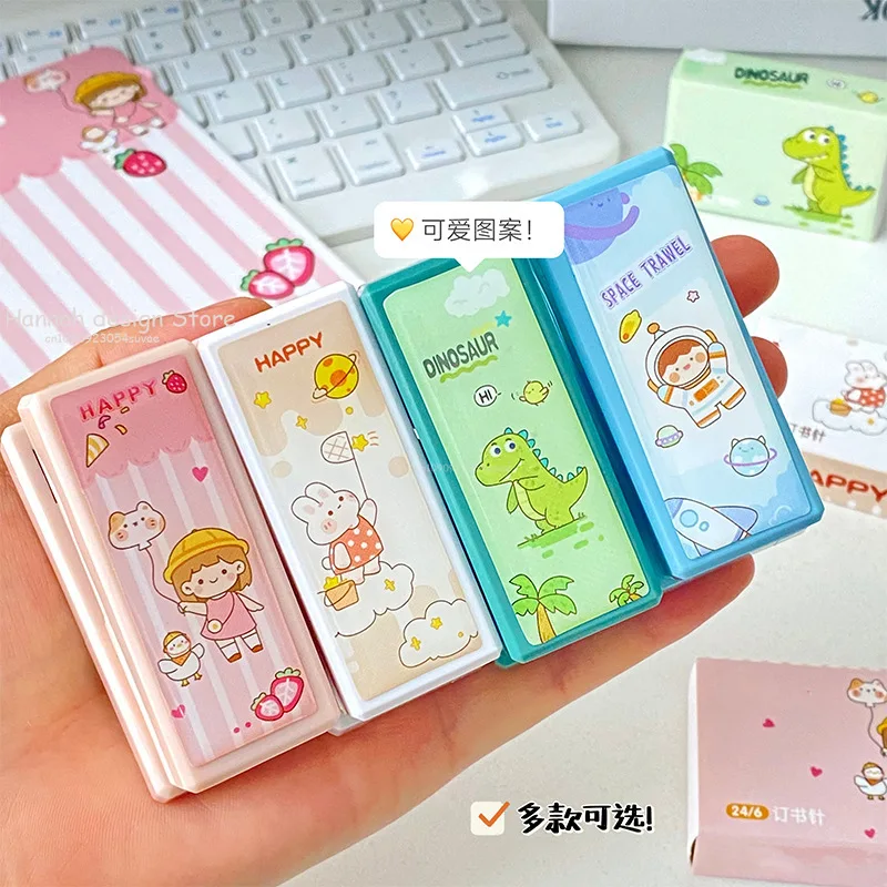 Mini grapadora Kawaii con grapas de 400 Uds., grapadora pequeña y bonita de dibujos animados, grapadora portátil con grapas, suministros para estudiantes, accesorios de oficina