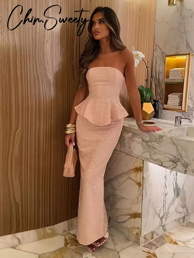 

Сексуальная верхняя юбка с блестками, женский вечерний комплект, шикарные укороченные топы с разрезом на шее и оборками, юбки на бедрах, 2024, вечерние женские однотонные наряды, новинка