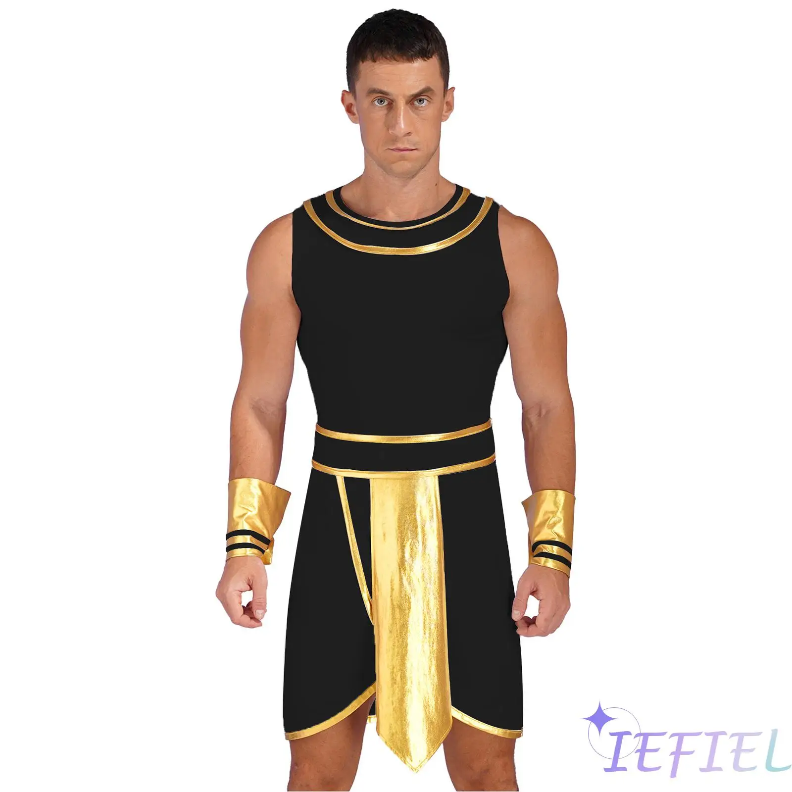 

Mens Adult Egyptian Masquerade Costume Halloween Ancient Egypt Pharaoh King Role Play Clothes Fancy Dress with Cuffs Outfit