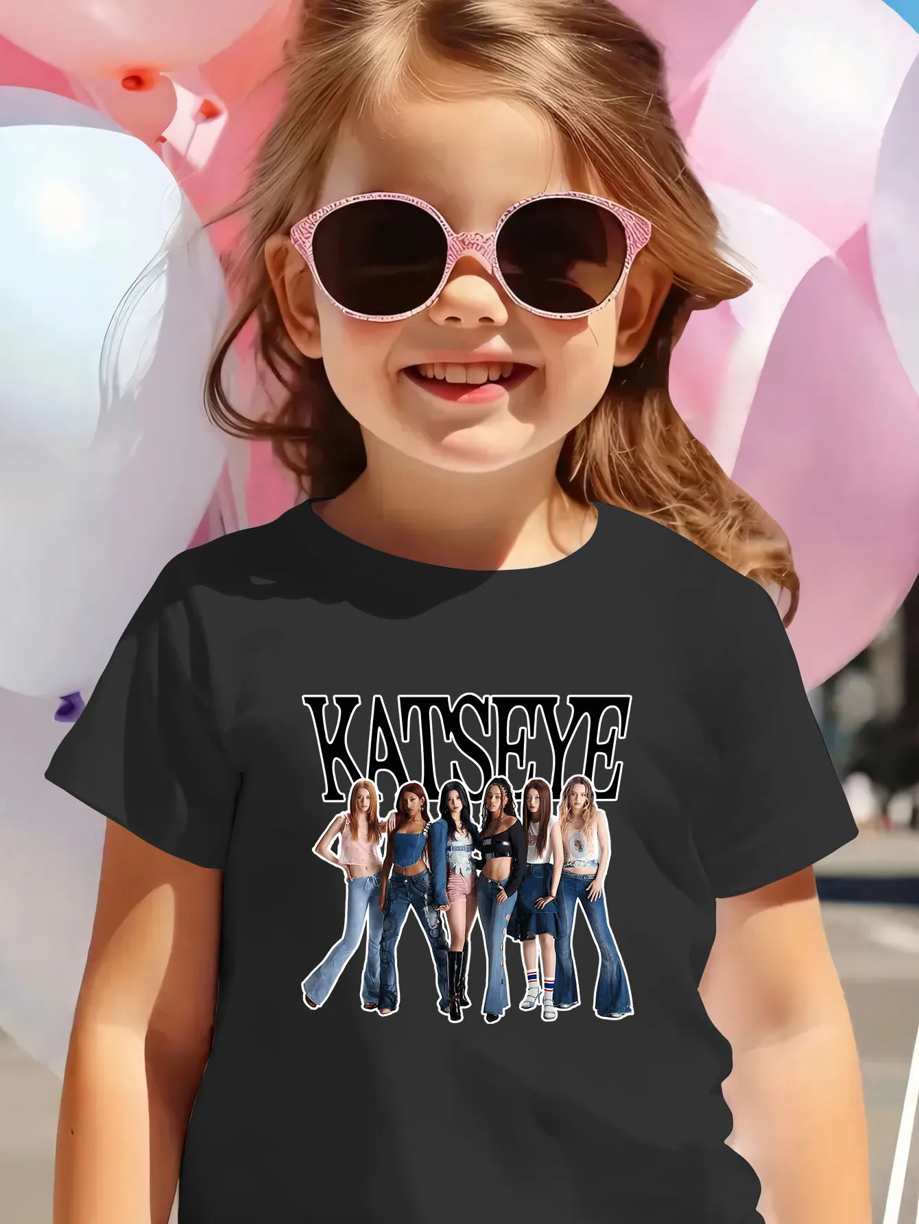 KATSEYE Girls' Inspired Graphic T-Shirt Cute Korean Pop Group Print with KATSEYE Lettering Member Photos Breathable Summer Top