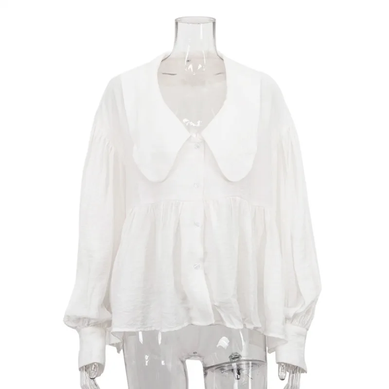 French Casual White Shirt 2025 Autumn Bubble Sleeve Temperament Loose Women's Cardigan Top
