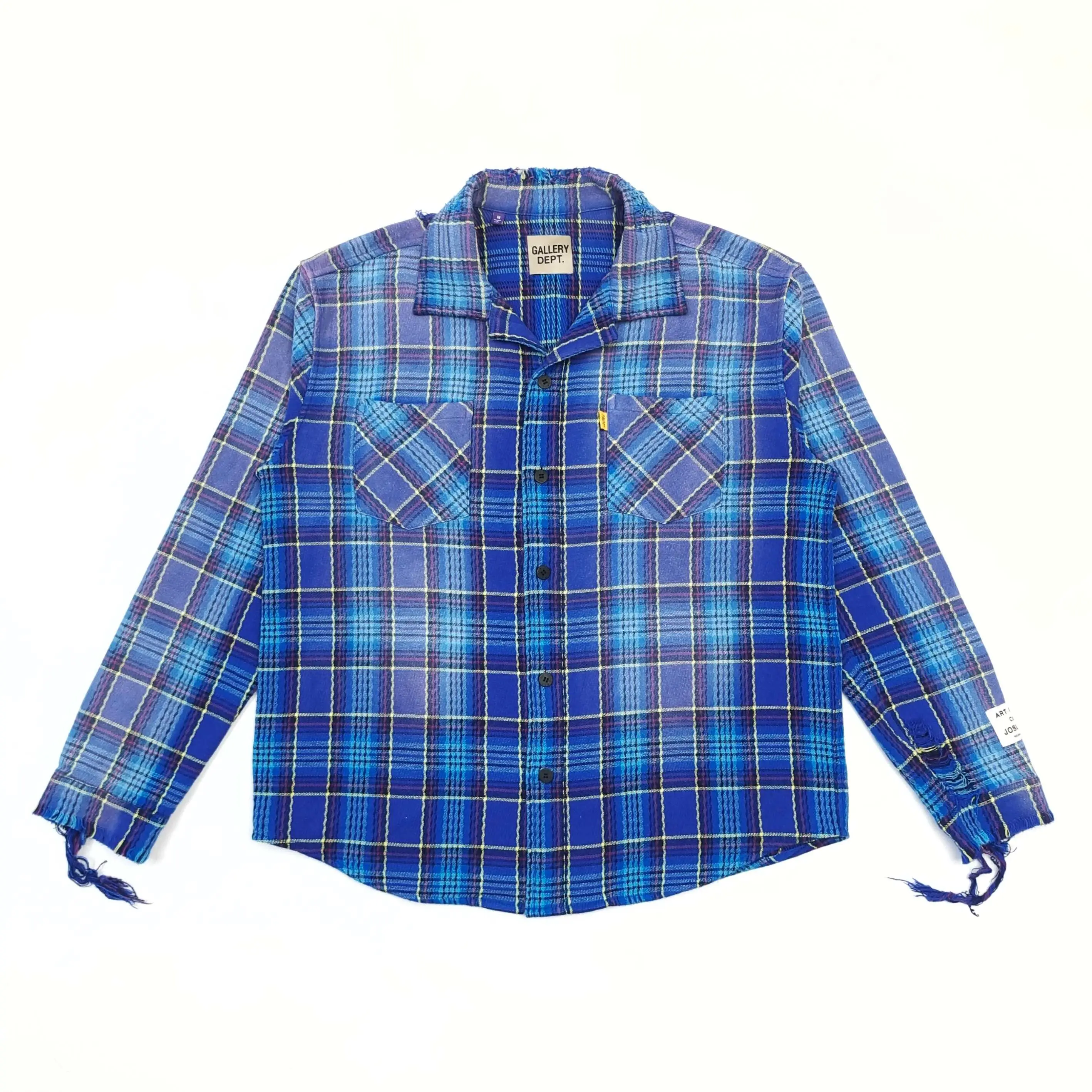 Gallery dept wash water old damage spray color blue plaid shirt