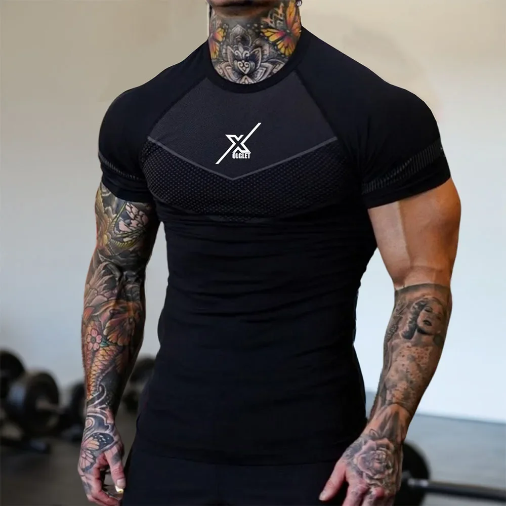 

Gym Fitness T Shirt Mens Quick Dry Short Sleeve Tops Male Compression T-shirt Bodybuilding Tee Shirt