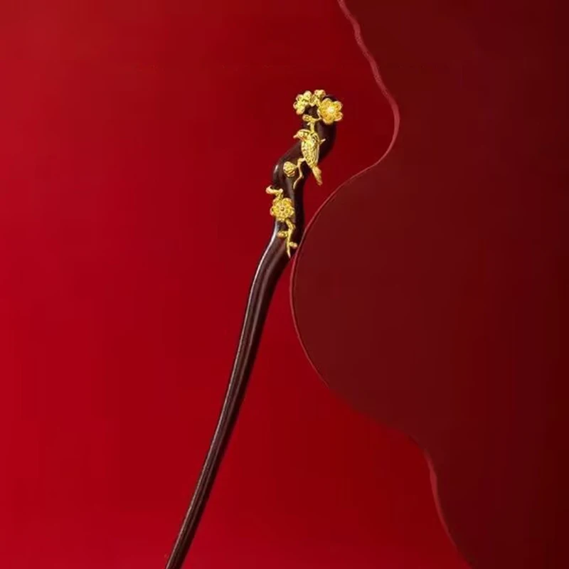 Exquisite Retro Black Wood Flower Tassel Women's Hair Stick New Chinese Style Hair Clip Hair Stick Hair Accessory Gift Headpiece