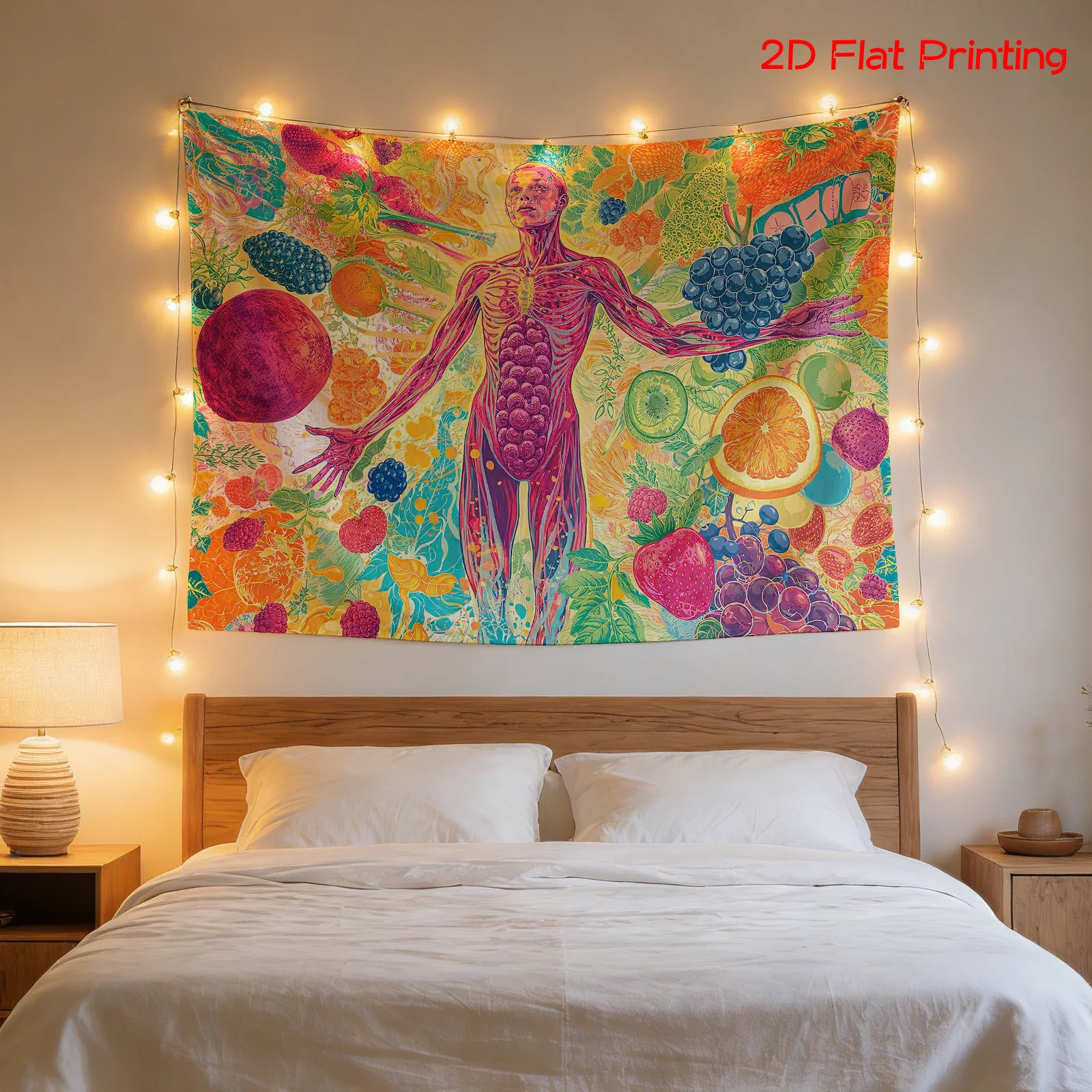 Colorful Anatomical Fruit Tapestry Wall Hanging Canvas Art Decor Print for Modern Tropical Home Decoration Unique Pop Art Skelet