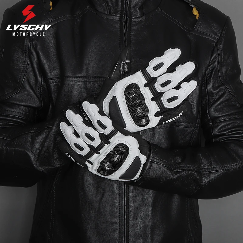 LYSCHY Winter Motorcycle Riding Gloves Men's Carbon Fiber Shell Guard Soft Leather Waterproof Warm Motorcycle Motocross Gloves