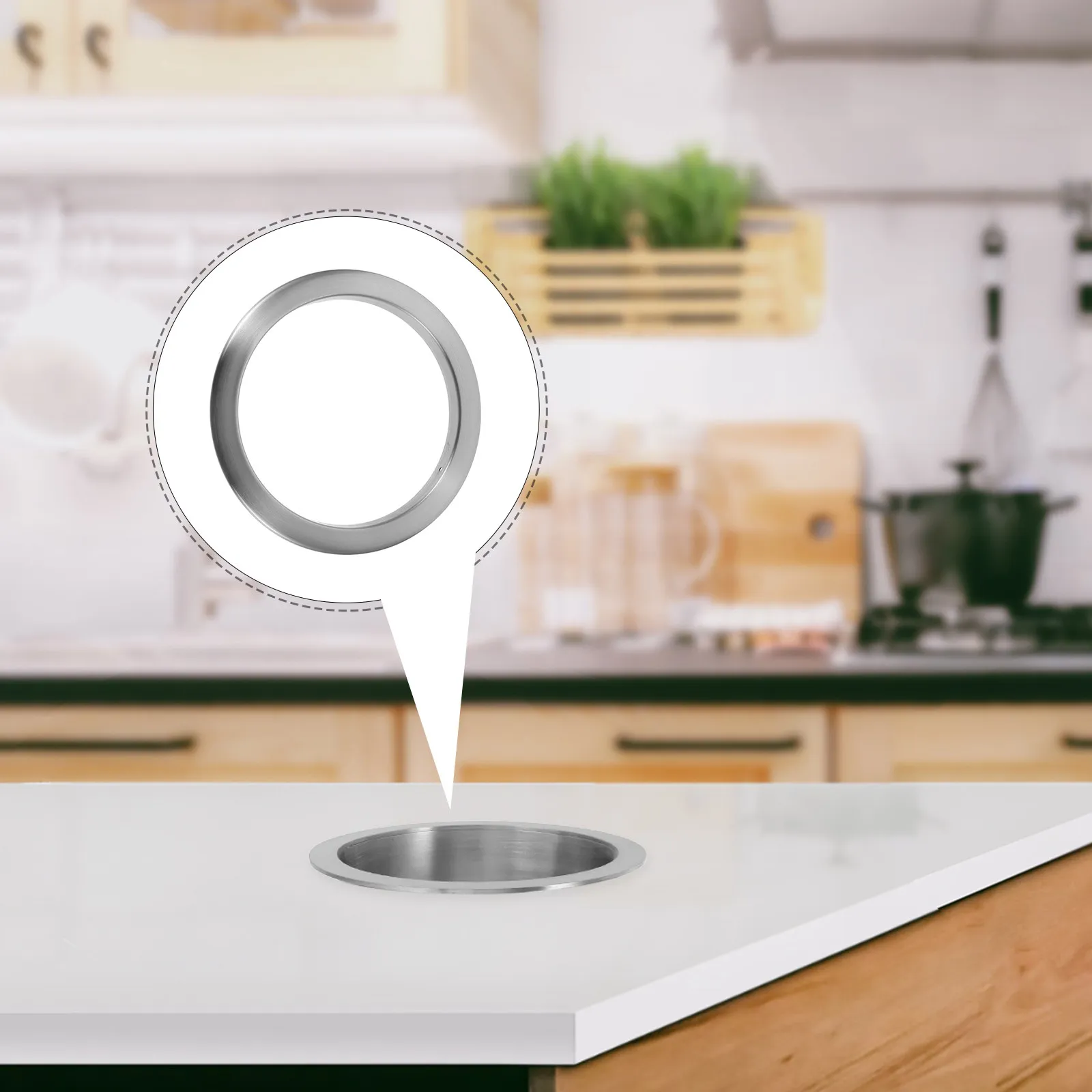 Countertop Trash Grommet Stainless Steel Embedded Drop in Trash Can Lid Round Recessed Wastebasket Lid Ring Kitchen Bathroom