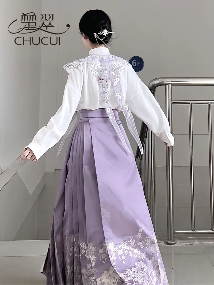 New Chinese Style Shirt Top Paired With Horse Face Skirt Set For Women's Autumn And Winter Chinese Style Daily Ming Style Hanfu