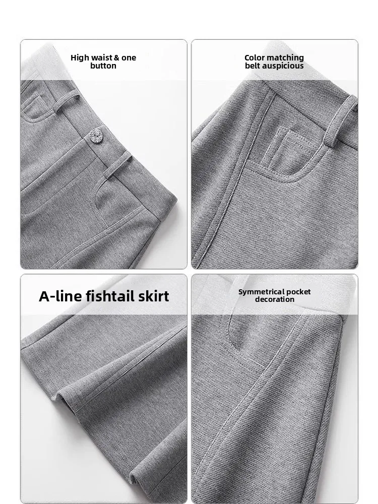 

Fall 2025 Women's Loose Slimming Casual Long Sve Onesie High Waist Straight Leg Pants Versatile Top And Skirt Ensemble